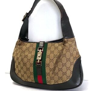 Gucci Brown and Green Hobo Bag with Signature Stripe